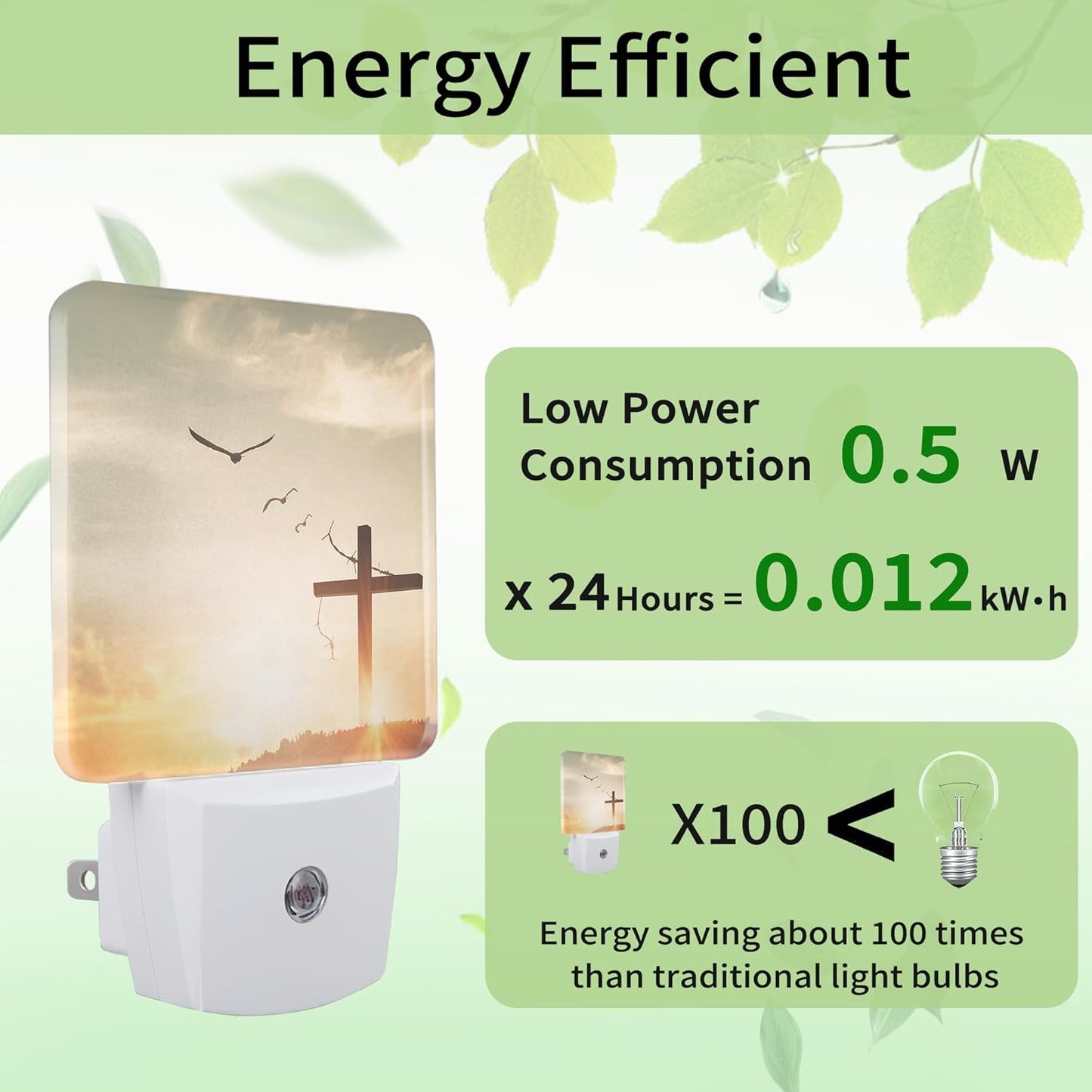 Cross Christian Sunrise Night Light, Crucifixion Night Light Plug into Wall with Dusk to Dawn Sensor, LED Lamp Energy Saving Lights for Men Women Boys Girls,Lamp for Bedroom Bathroom Hallway