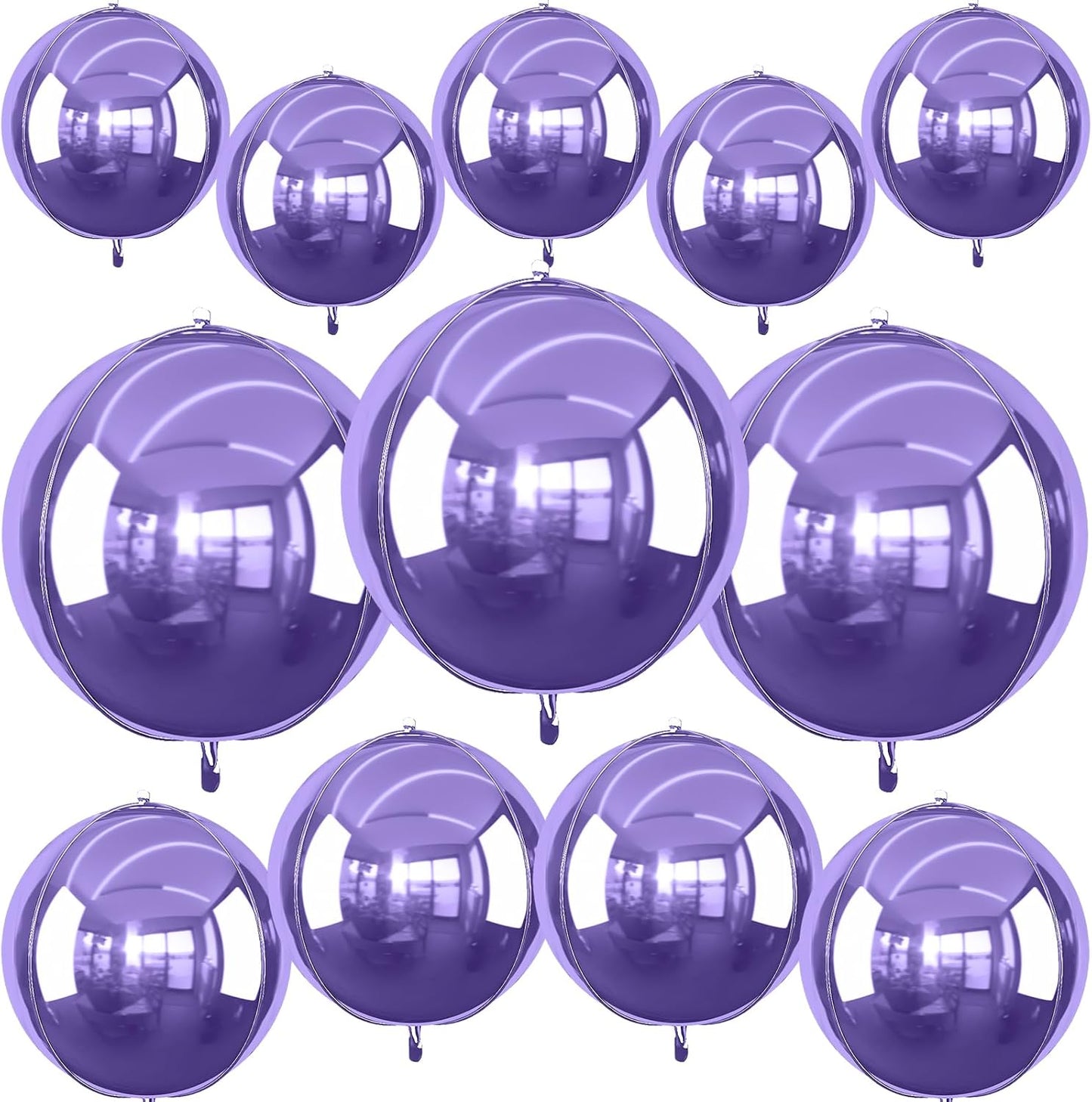 12Pcs Light Purple Round Foil Balloons, 22" 15" 10" 4D Helium Sphere Mylar Balloon, Metallic Purple Foil Balloon for Birthday Graduation Wedding Anniversary New Year Eve Disco Prom Party Decorations