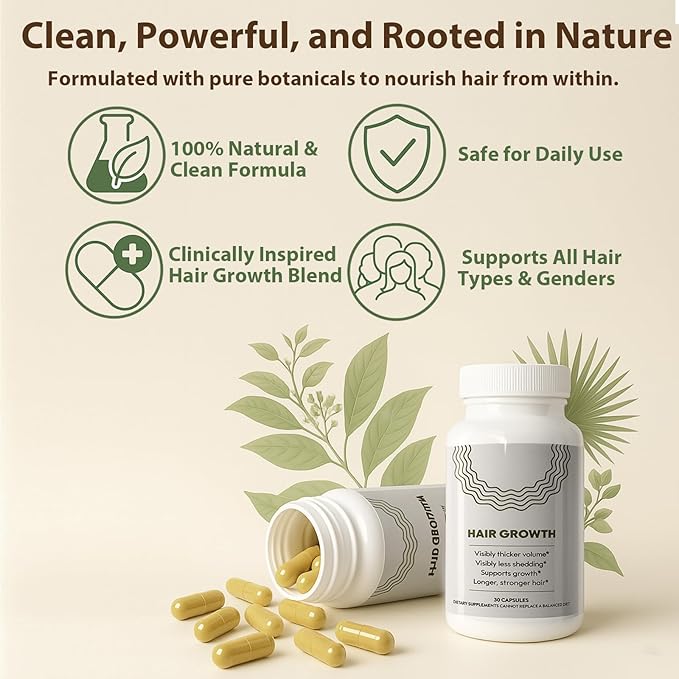 Hair Growth Supplement for Women & Men – Biotin 3000mcg, Collagen, Saw Palmetto & Ashwagandha – Thicker, Fuller Hair Support – Vitamins C, D3, E & Zinc – 30 Capsules – 1 a Day