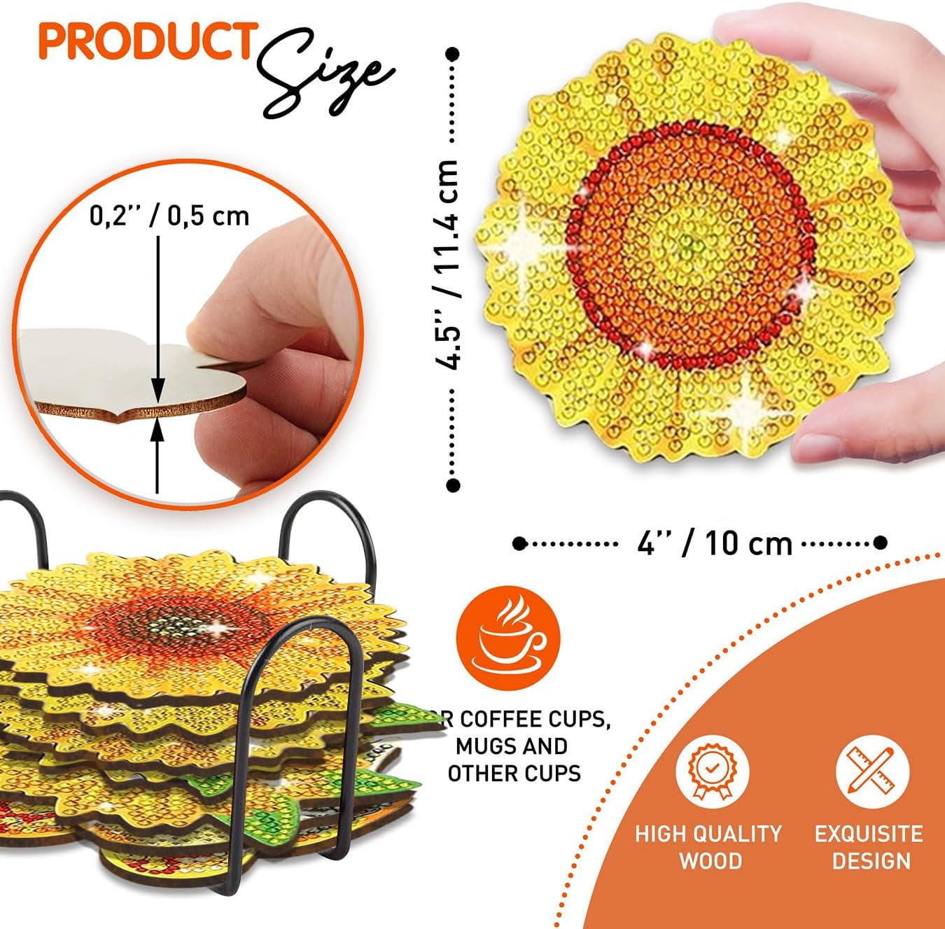 10 pcs Diamond Painting Coasters | Diamond Art Coasters | Sunflower Diamond Art Painting | Perfect Art Craft Gift for Sunflower Lover, Dad, Mom, Grandparents, Brother, Sister.