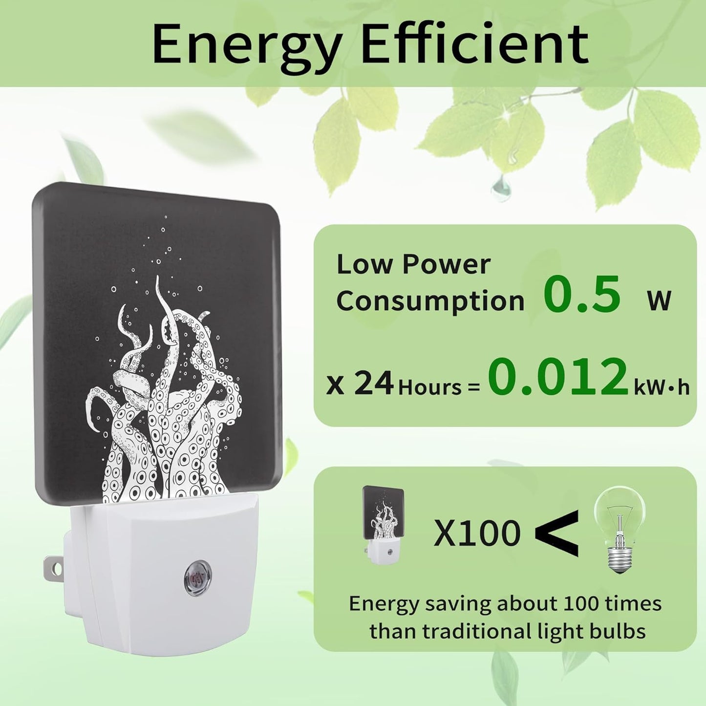 Black Octopus Night Light, Night Light Plug into Wall with Dusk to Dawn Sensor, LED Lamp Energy Saving Lights for Men Women Boys Girls,Lamp for Bedroom Bathroom Hallway