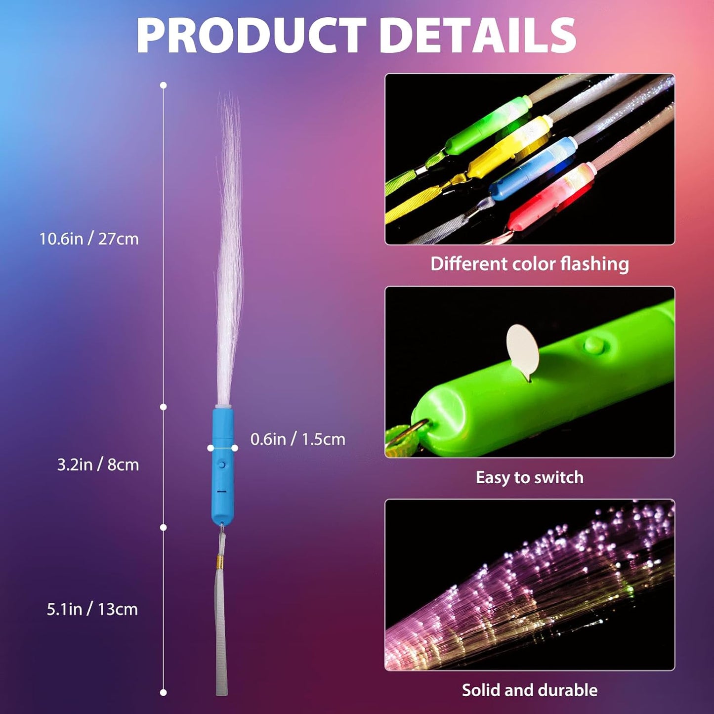 28 Pcs Sparkler Firework Sticks Glow Fiber Optic Wands, LED Flashing Sticks Light Up Toy for Kids Adults, Glow in The Dark Party Favor Supplies Bulk Rave Magic Decoration for Wedding Halloween Easter