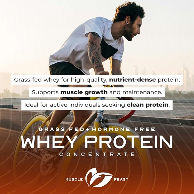 Muscle Feast Grass-Fed Whey Protein Concentrate Powder, All Natural, Hormone Free Pasture Raised Whey Protein Powder for Women & Men, Clean, Non-GMO & Gluten Free Whey Concentrate - Vanilla, 2lb