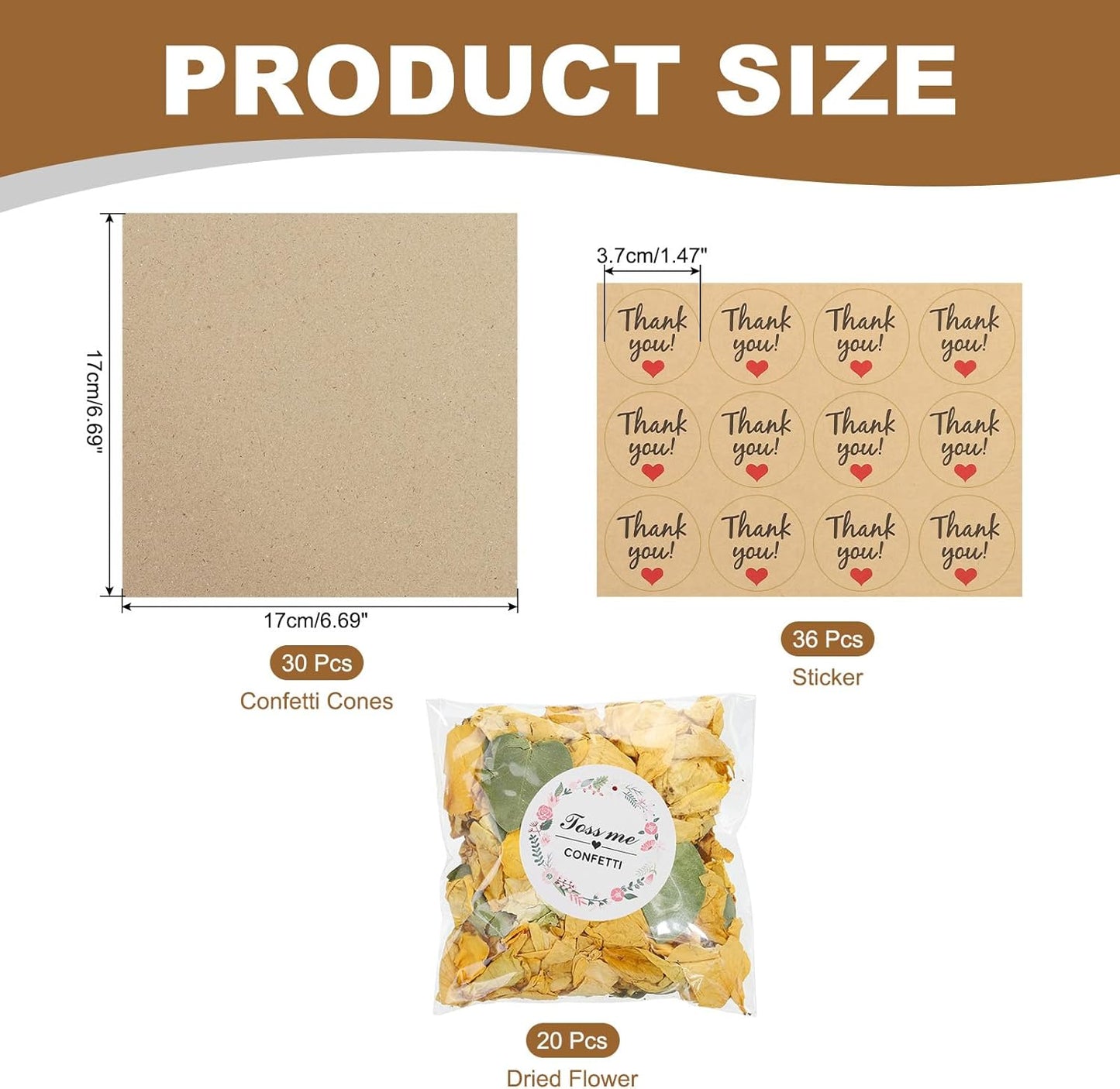 PATIKIL Dried Flower Confetti Cones, 30Pcs Paper Tapers Cone Holder with Dried Rose Petal / Sticker for Wedding Party Engagement Birthday DIY Decoration, Yellow/Green