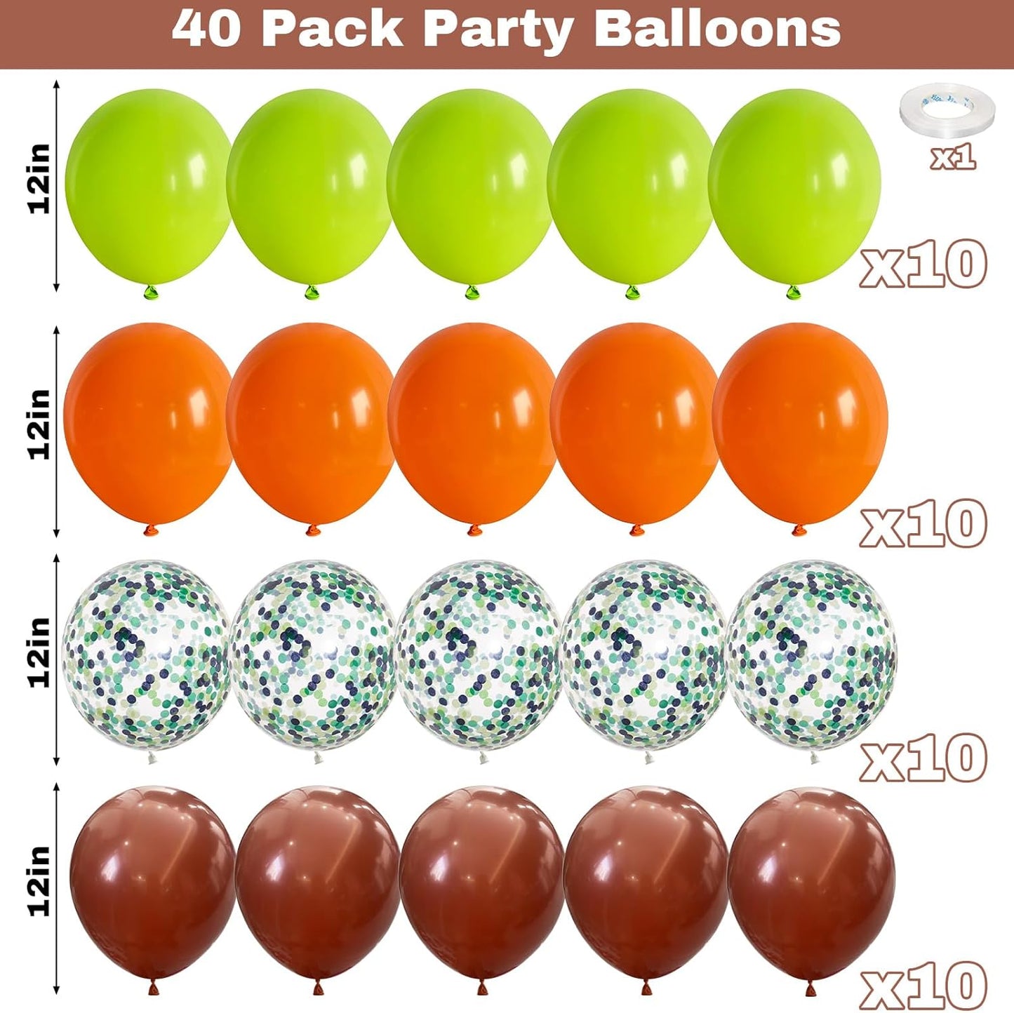 Orange Fall Balloons, 12Inch Autumn Orange Brown Green Latex Balloons with Confetti Party Balloon for Fall Thanksgiving Autumn Harvest Birthday Party Decorations