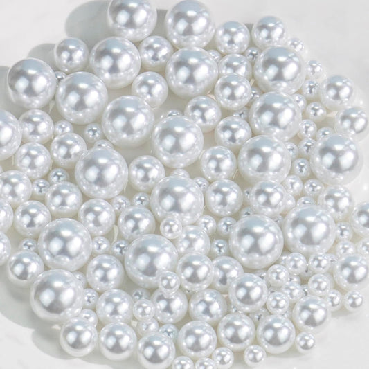 150Pcs White Polished No Hole Faux Pearl Beads for Vase Filling Decorations, Plastic Pearls Vase Fillers, Table Scatters, Wedding Centerpiece, Home Decor, 8/14/20 mm