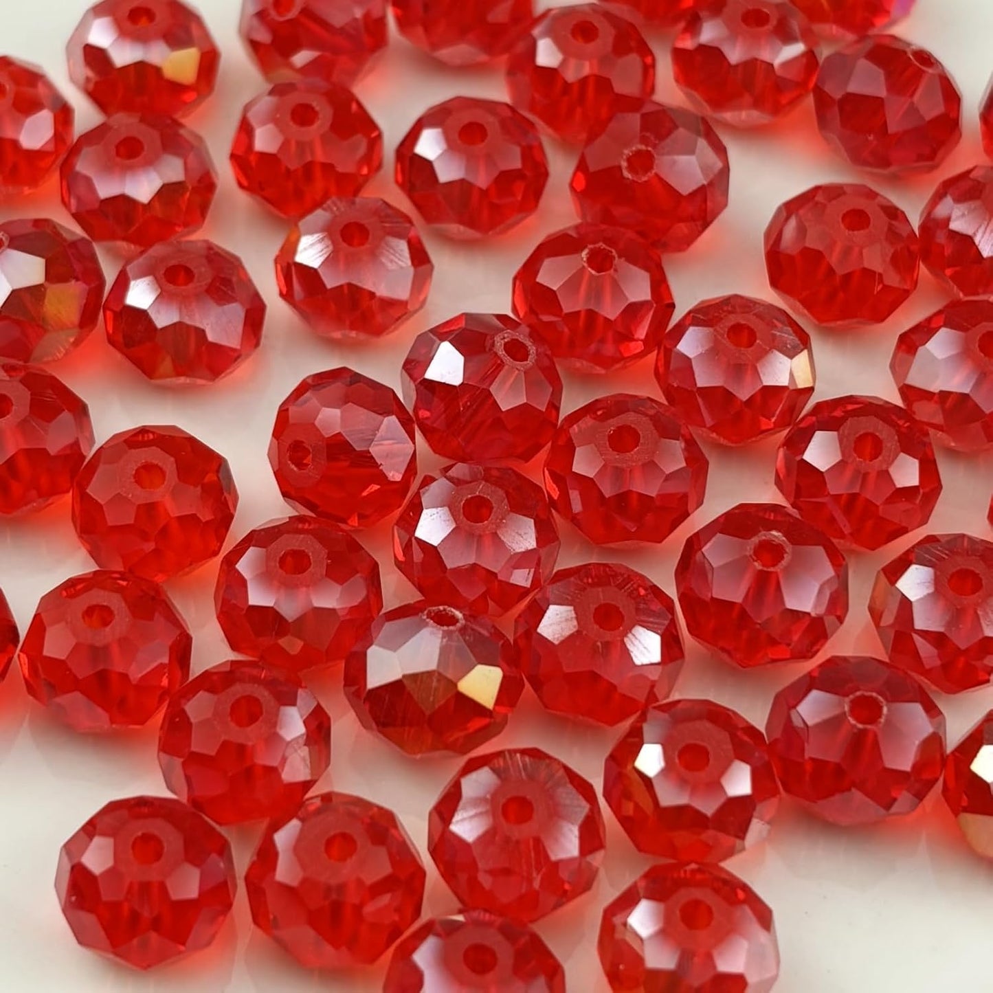 100pcs 8mm Crystal Glass Beads for Crafts Faceted Rondelle Glass Beads for Jewelry Making Crystal Spacer Beads for Necklaces Bracelets Earrings DIY Craft(Red AB)