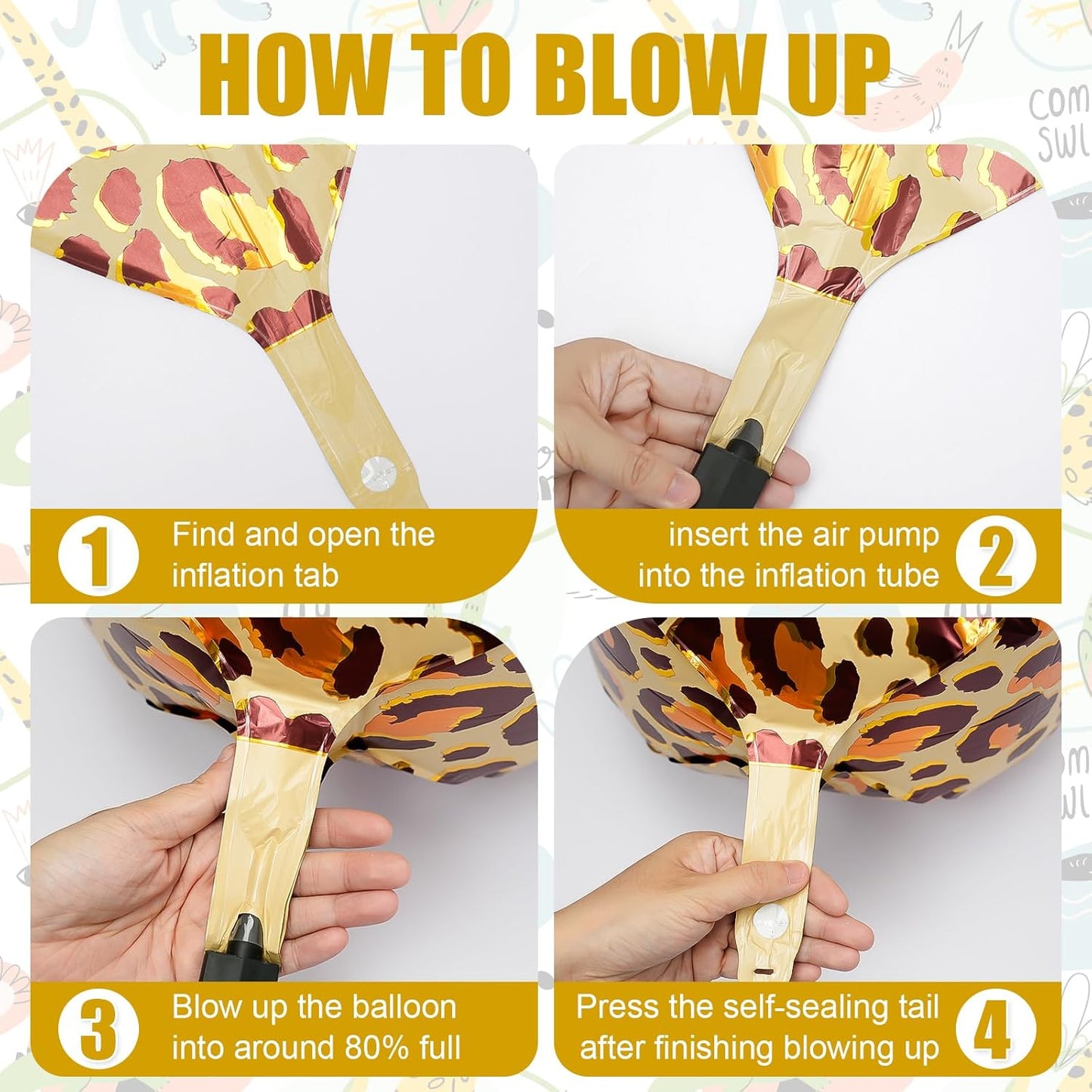 6Pcs Gold and Pink Cheetah Print Foil Balloons, 22inch 4D Leopard Theme Balloons, Large Round Ball Animal Foil Balloon for Cheetah Zoo Themed Wild Jungle Birthday Party Backdrop Decorations