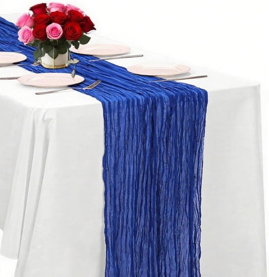 Blue Cheesecloth Table Runner -21*120Inch Long Boho Wedding Table Decor, Rustic Gauze Fabric Runner for Bridal Showers, Baby Showers & Parties (Sheer, Lightweight, Wrinkled Design)