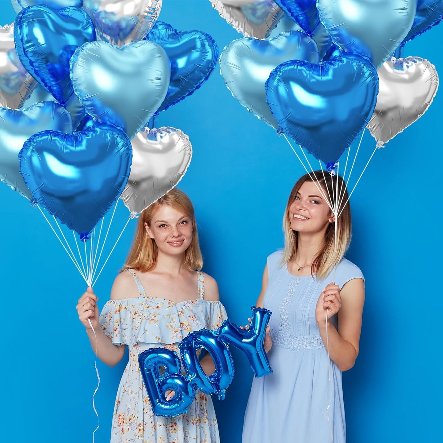 Blue Silver Heart Balloons,10Pcs Light Blue Foil Heart Shaped Love Balloons,18Inch Silver Helium Polyester Film Balloon for Valentines,Engagement,Birthday,Anniversary,Wedding Party Decorations