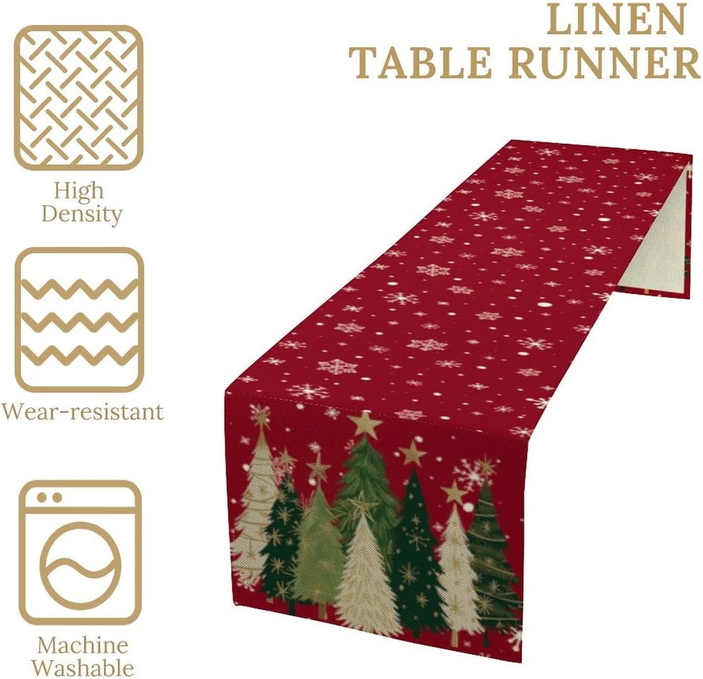 Merry Christmas Table Runner,Red Christmas Tree Snowflake Winter Seasonal Table Cloth Kitchen Dining Table Decoration for Home Party Decor 13x108 Inch