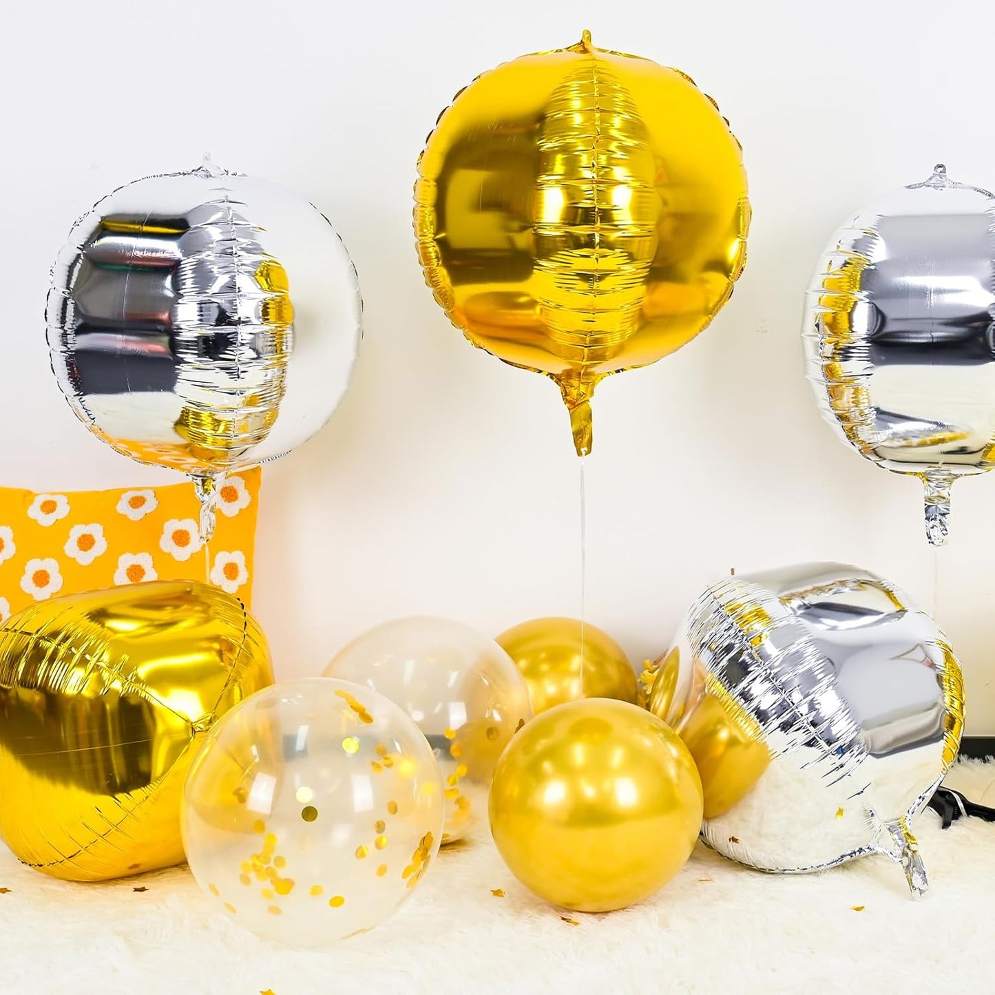 6Pcs Gold Silver Round Foil Balloons,Giant 4D Round Ball Balloons,22 Inch Metallic Gold Silver Balloon for Birthday Wedding Graduation Prom Party Decorations