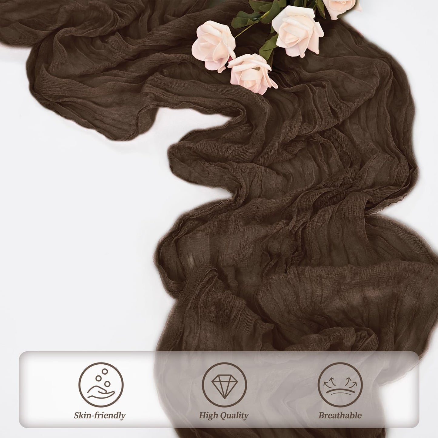 6FT 20 Pack Brown Cheesecloth Table Runner 20 x 120 Inch Long Boho Fabric Rustic Cheese Cloth Table Runner for Wedding Bridal Shower Baby Shower Gauze Sheer Birthday Party Table Decorations