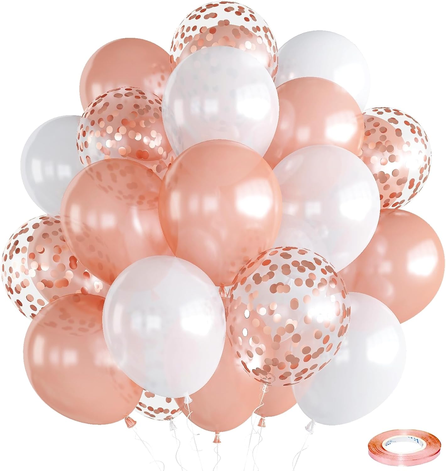 Rose Gold & White Balloons - Pack of 30, 12 Inch Pearl Rose Gold & White Confetti Latex Party Balloons for Girls, Women, Wedding, Birthday, Valentine's Day, Bridal Shower Decoration