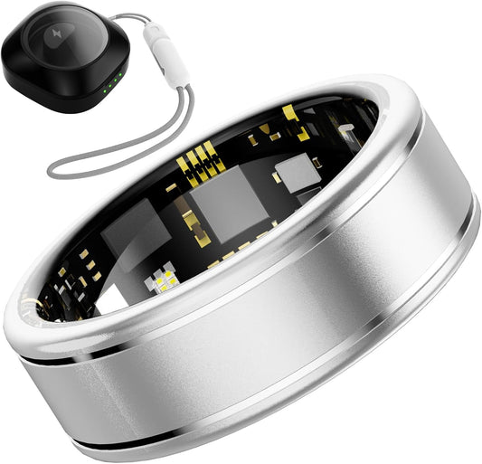 Smart Ring, Activity Fitness Tracker Ring for Women Men, Monitoring of Pedometer, SpO2, Sleep Quality, Heart Rate, No Subscription Fee, for iOS & Android (Silver 8)