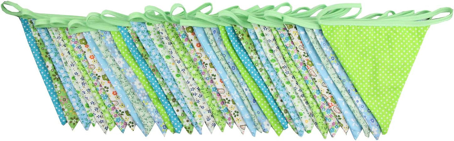 10M/32Ft Triangle Bunting Banner, 36 Pcs Cotton Fabric Flags Pennant Garlands for Birthday Party, Wedding, Baby Shower, Outdoor and Home Decorations (Green)