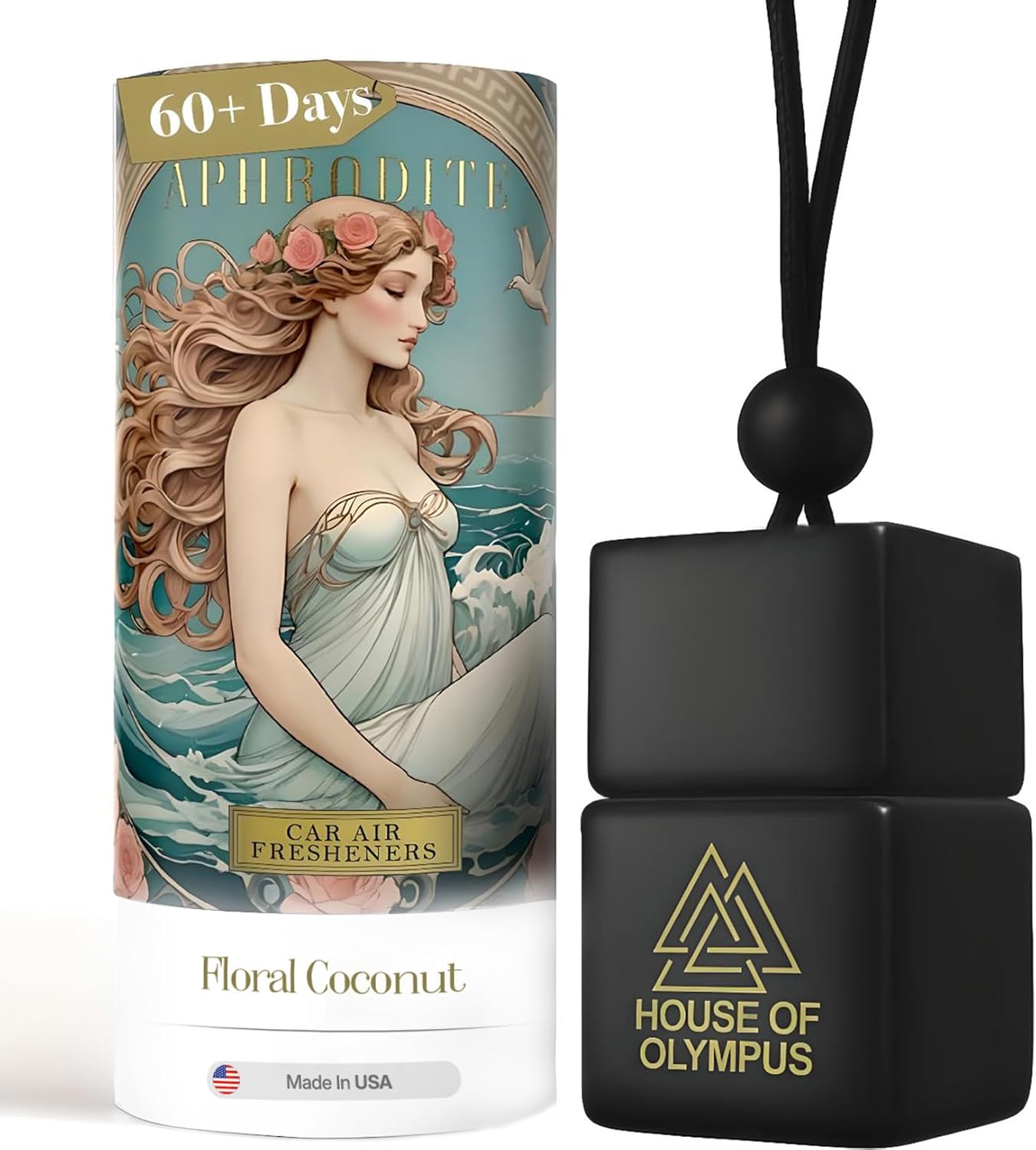 Aphrodite Hanging Car Air Freshener for Women, Only Natural Essential Oils - 60 Days Lasting Car Scent by House of Olympus - Made in USA