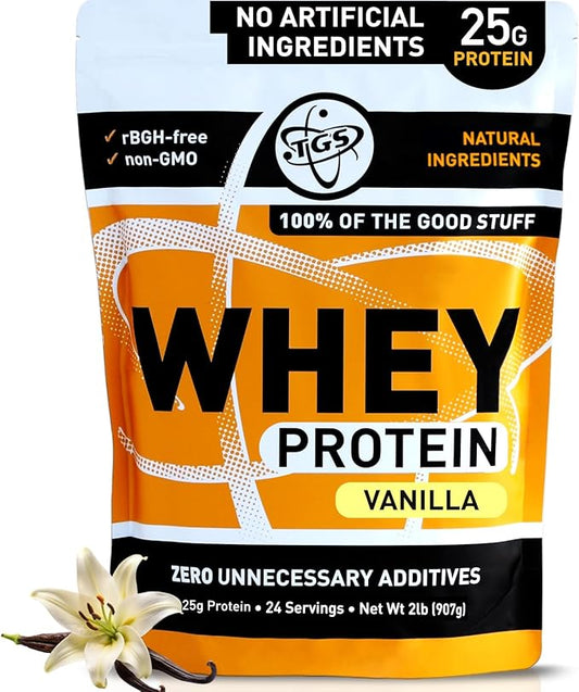 Vanilla Whey Protein Powder -2lb - No Artificial Sweeteners, Mixes Well, No Soy, No Hormone, No Gluten, US Farms