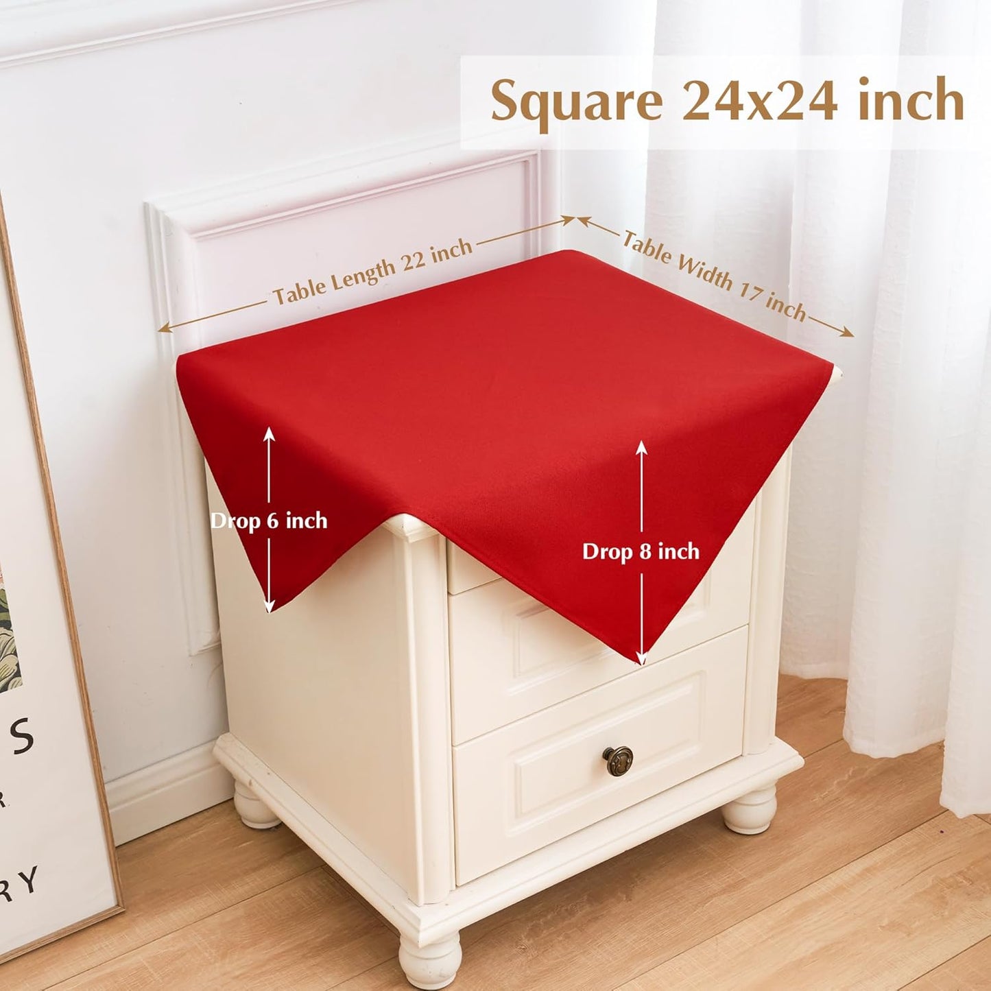 2 Pack Small Square Table Cloth 24X24 Inch Red Washable Fabric Tablecloth Polyester Solid Table Cover for Night Stand End Table Side Table Outdoor Indoor