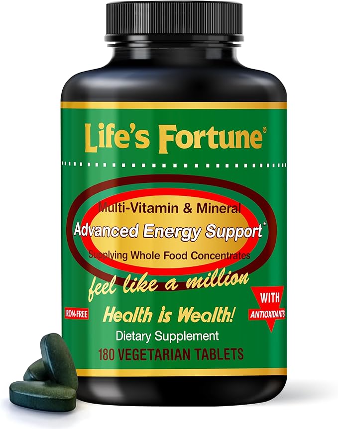 Life's Fortune Whole Food Multivitamin & Mineral, Advanced Energy Support Supplement, Daily Wellness for Men & Women, Amino Acids, 180 Vegetarian Tablets