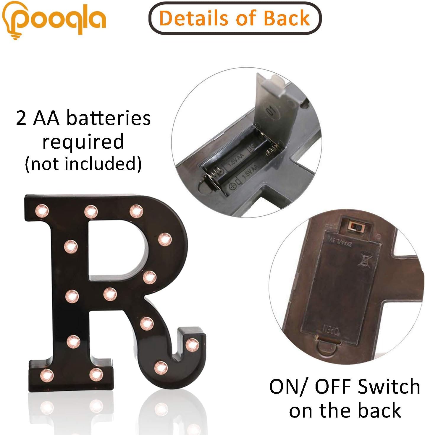 Decorative LED Illuminated Letter Marquee Sign - Alphabet Marquee Letters with Lights For Wedding Birthday Party Christmas Night Light Lamp Home Bar Decoration R, Black