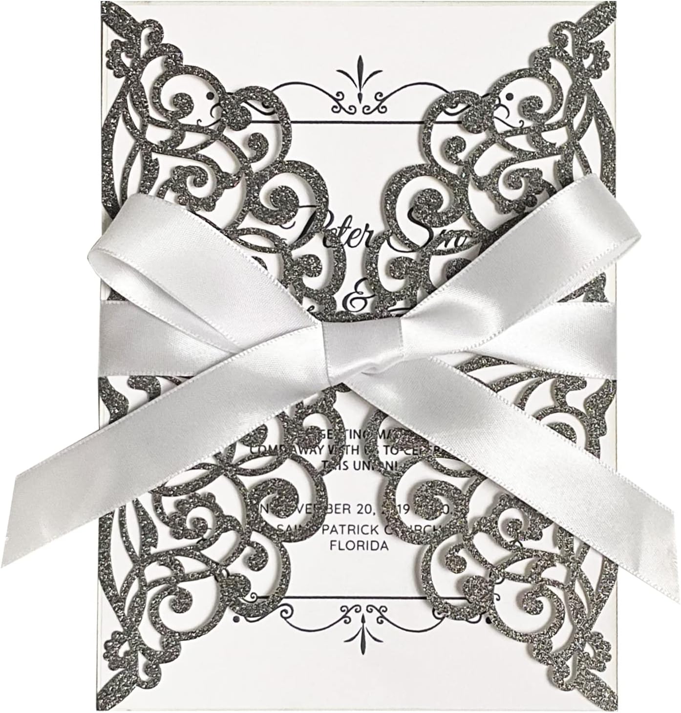 50Pcs Laser Cut Black Wedding Invitation With Glitter Envelopes And Ribbons Blank Personalized Card Invitaciones Para quinceañera Birthday Baby Shower Christmas Party Bridal Shower