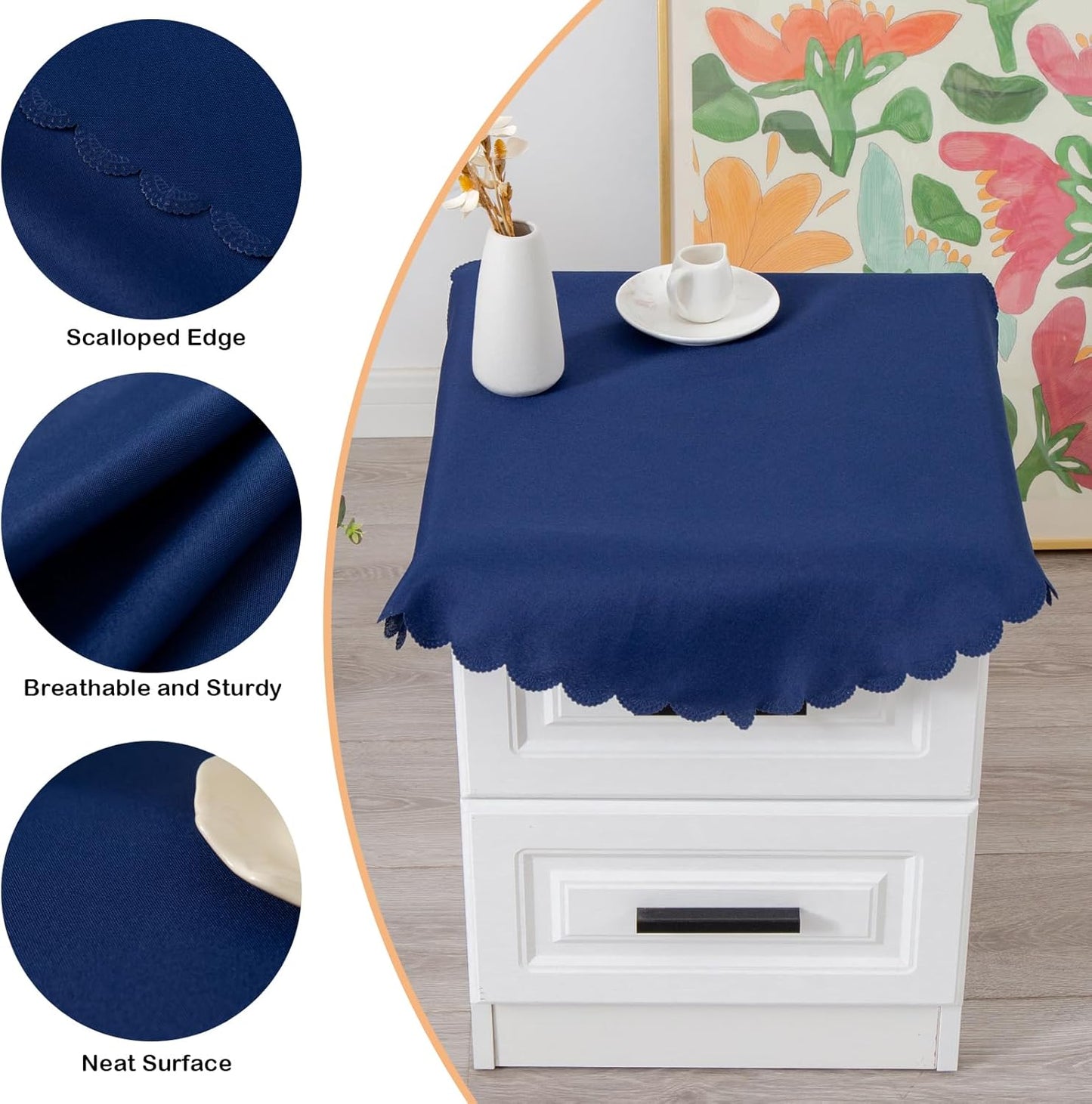Small Round Navy Tablecloth 24 Inch Polyester Fabric Washable Table Cover Decorative Wrinkle Resistant Solid Color Table Cloth for Nightstand Party Wedding Camping