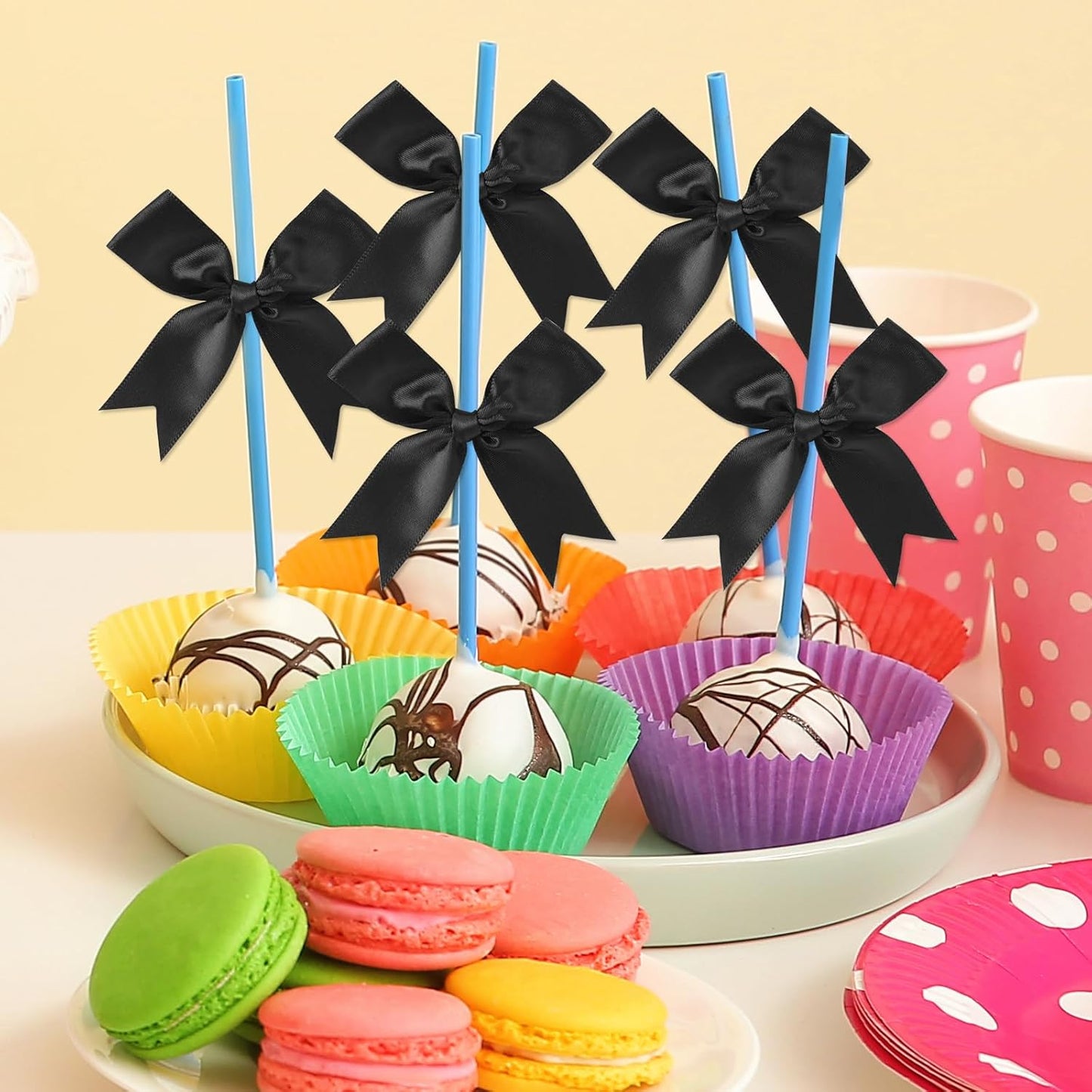 Feluwi Black Gift Wrap Bows (50 Pcs) - 3.3 Inch Elegant Plastic-Free Bows for Christmas Gifts, Birthday Presents, Wedding Friendly Party Supplies, Baby Shower, Gift Bags Decorative Accessories