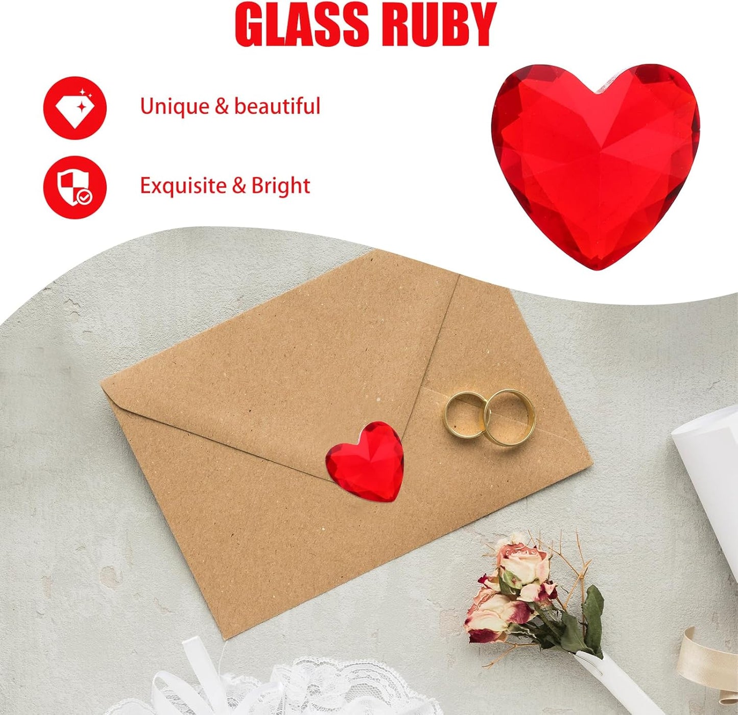 HEALLILY 20pcs Glass Red Heart Crystals Rhinestones Diamonds Valentines Day Wedding Table Scatter Confetti Vase Fillers