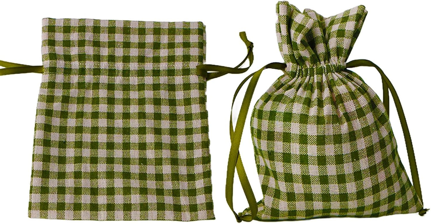 Meseey 5 Pcs Large Fall Burlap Bags with Drawstrings Buffalo Plaid Gift Bags Gingham Sacks Bags Reusable Pouch Bag for Thankgiving Birthday Party (fall plaid set 8Inch)