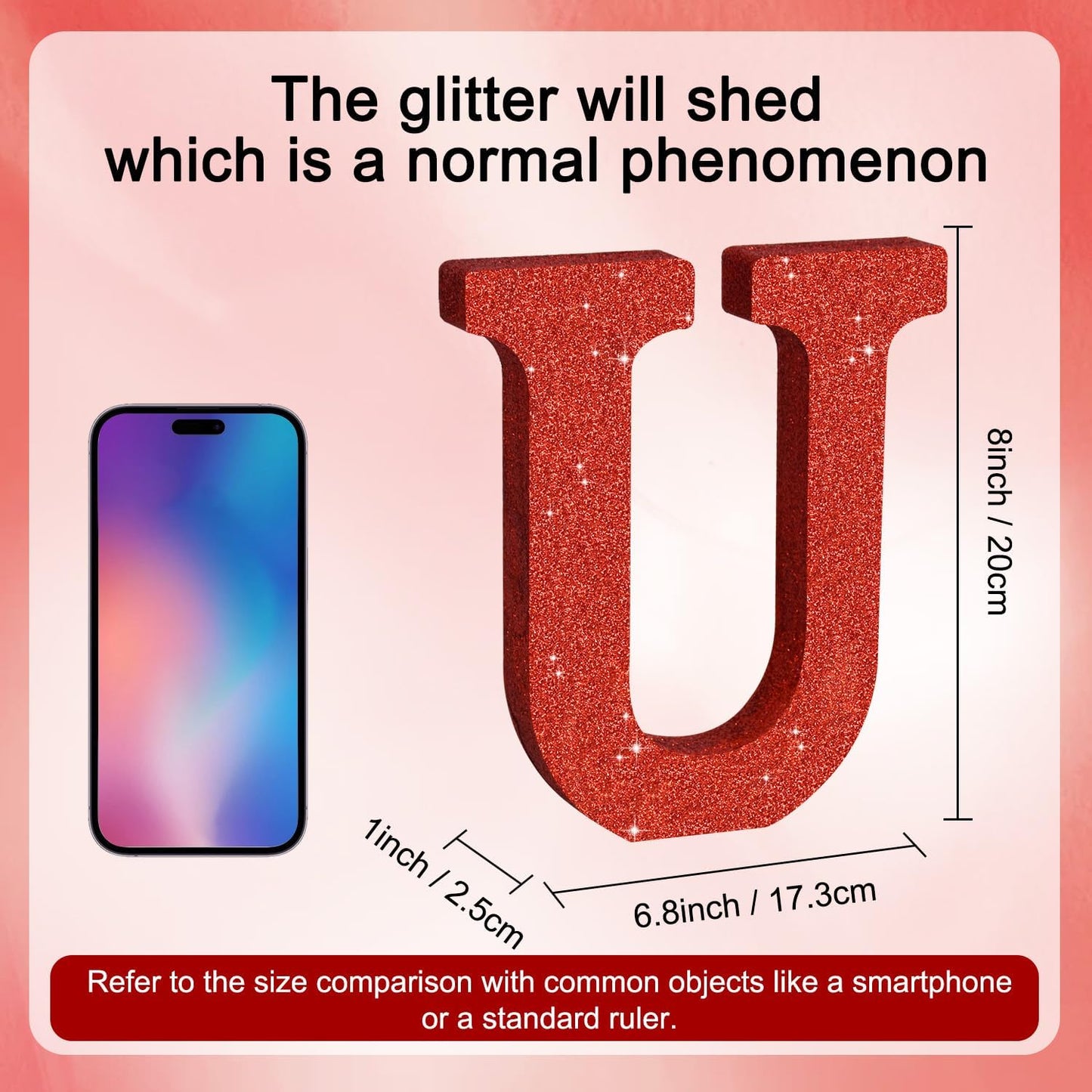 TONIFUL 8 Inch Red Glitter Letter U Table Centerpiece A-Z Red Birthday Party Decorations,Red Alphabet U for Birthday,Chrismas,Graduation,Bridal Shower,Wedding,Anniversary Party Supplies