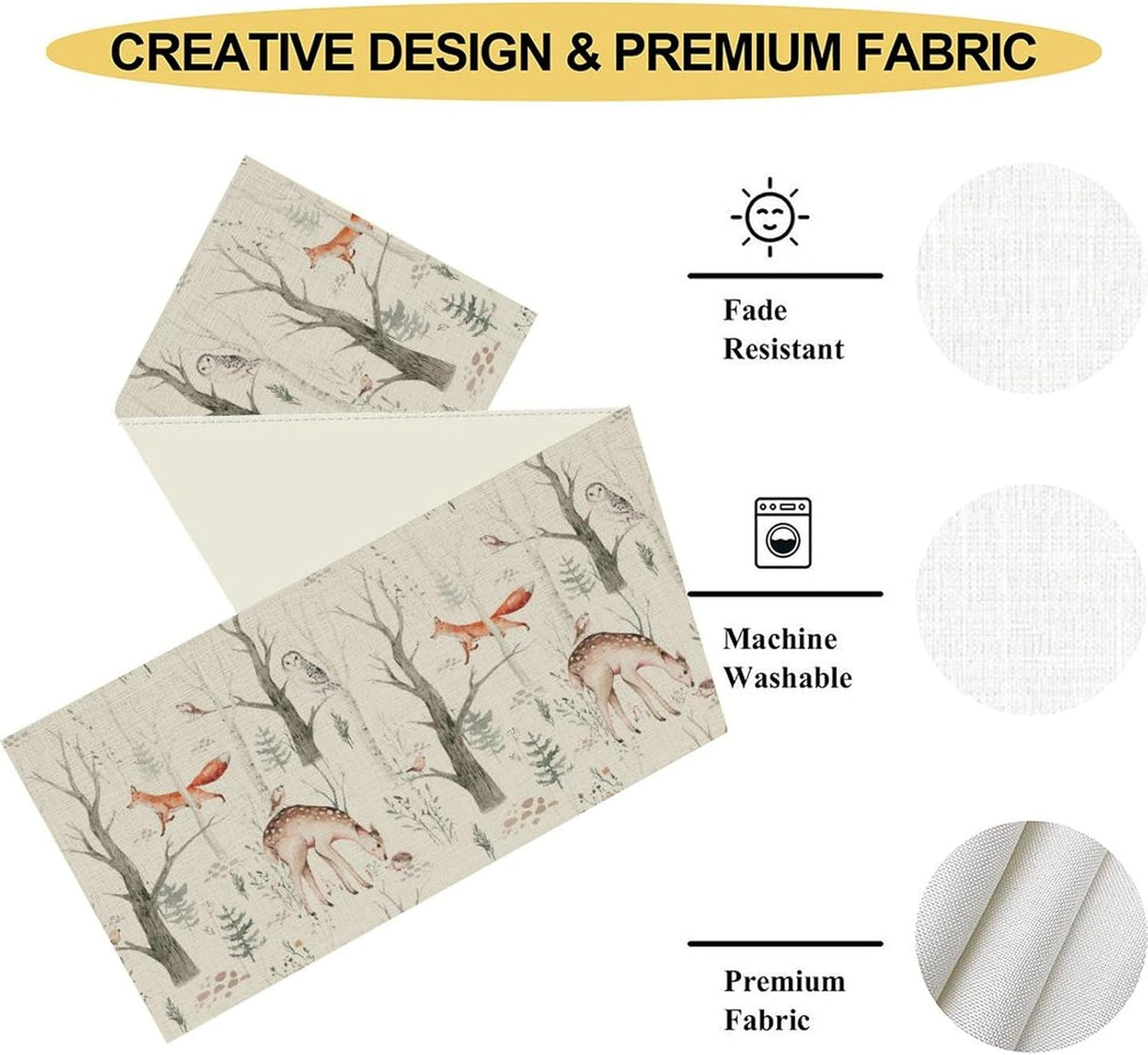 Rustic Woodland Table Runner, Farmhouse Forest Animals Mushroom Country Lodge Wild Fox Rabbits Table Center Decor for Home Kitchen Dining Patio Holiday Party Indoor Table Decorations, 13"x72" Inch