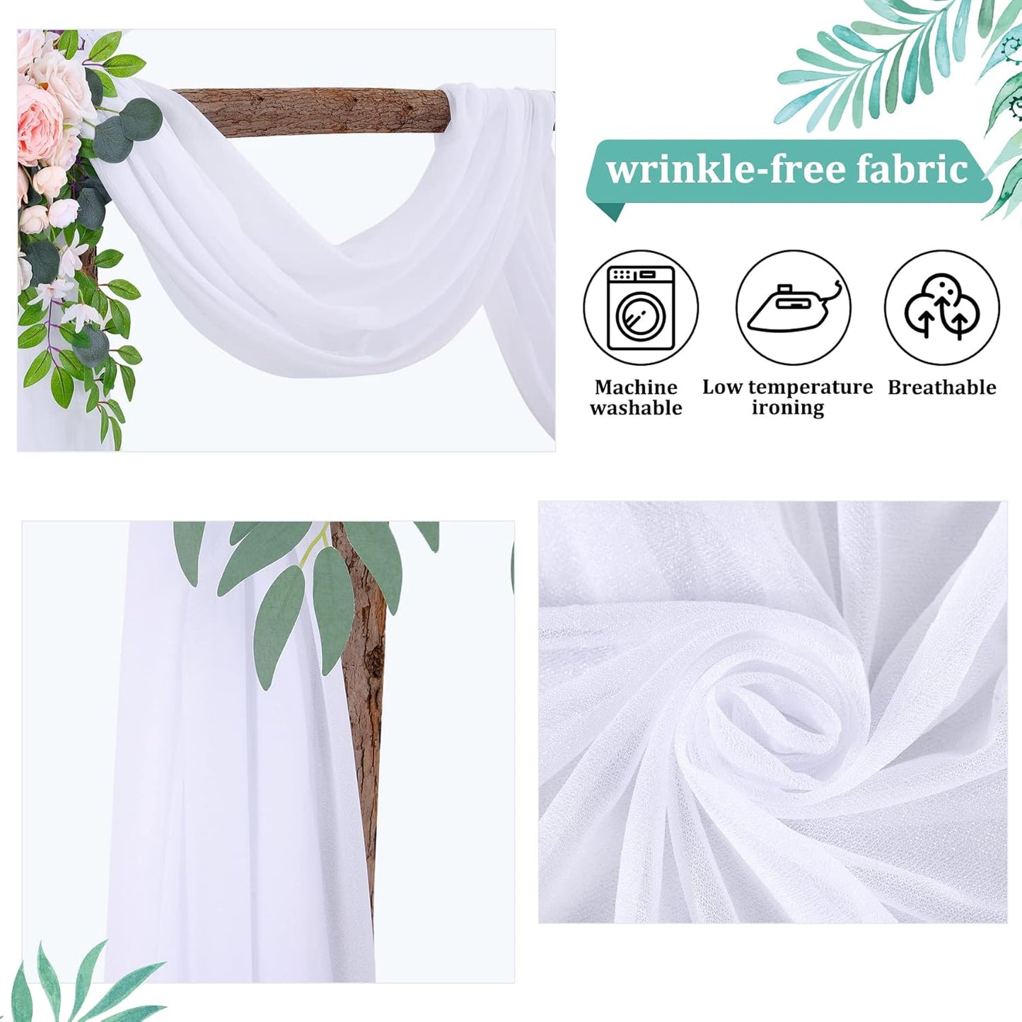 Wedding Arch Draping Fabric White Arch Drapes Sheer Backdrop Curtain for Ceremony Wedding Arches Decor 19Ft Length x 28" Width 1 Panel