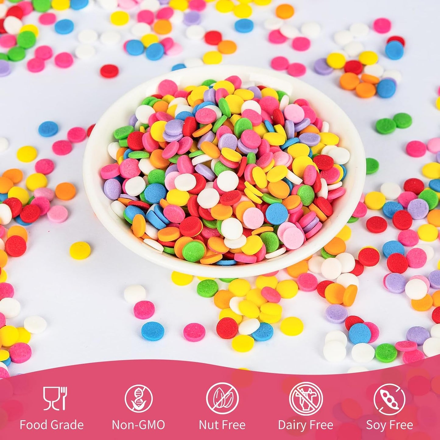 Edible Confetti Sprinkles,Colorful Round Cake Decoration for Desserts,Rainbow Circular Candy,Pastel Sprinkles for Cake Baking,Perfect For Birthday Party,Festival Baking Supplies,100g/3.53oz