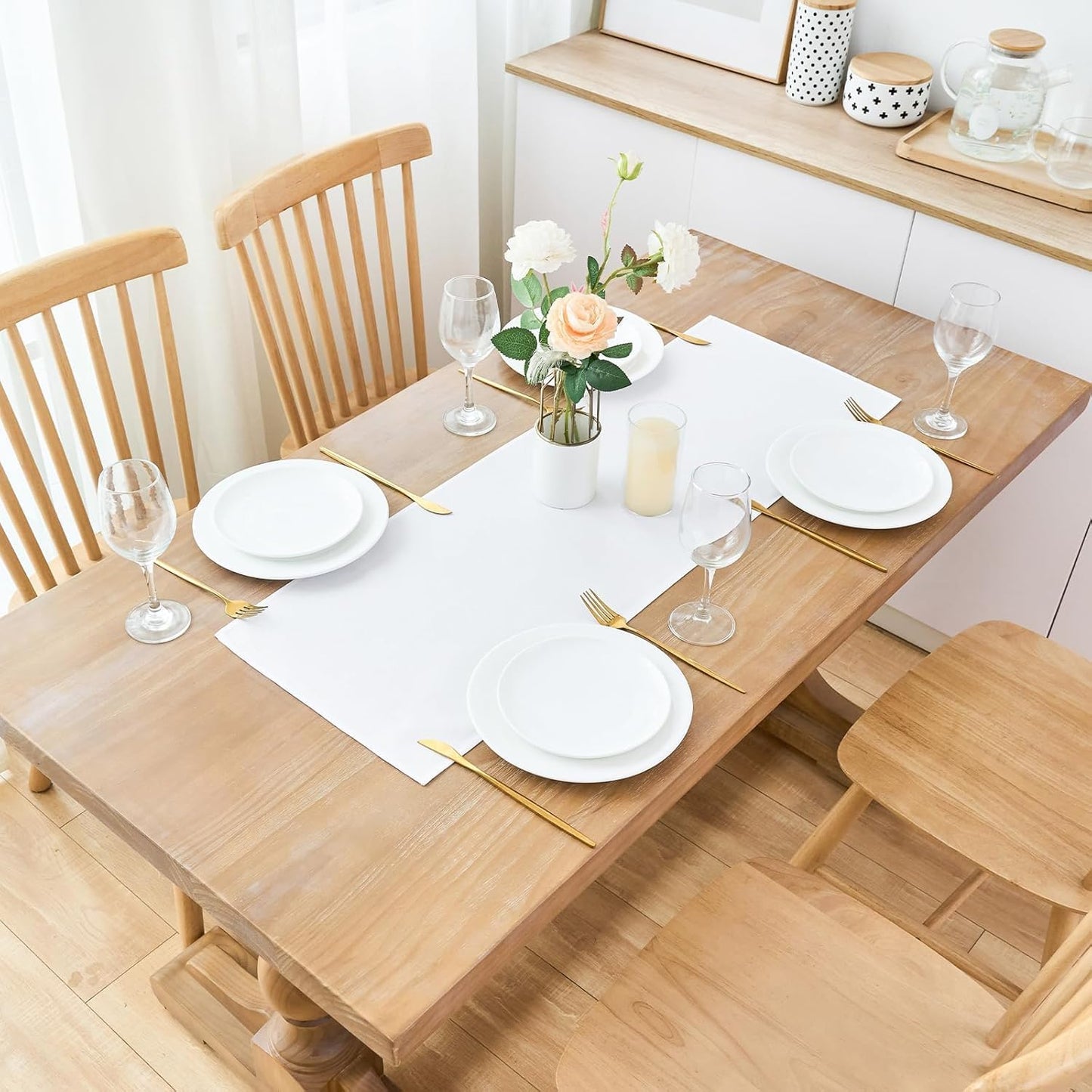 2 Pack White Small Short Table Runner 12 x 24 Inch Solid Color Runners Coffee Table Dresser for Daily Party Home Decoration