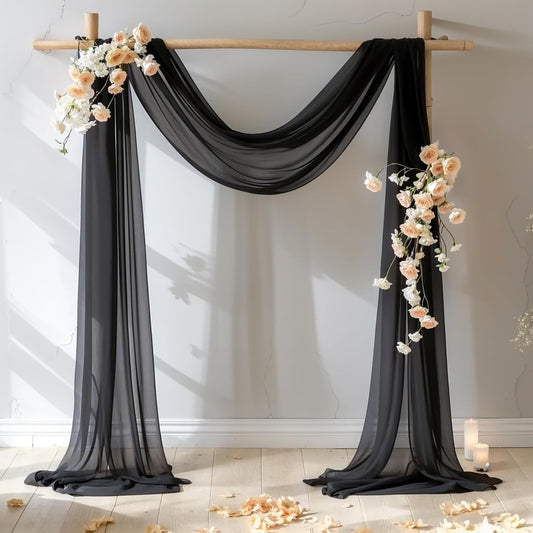 PARTISKY Wedding Arch Draping Fabric 19FT Black Drapery Sheer Curtains for Backdrop Wedding Arch Decorations for Ceremony Stage Reception Banquet Party（1 Panel）, Black