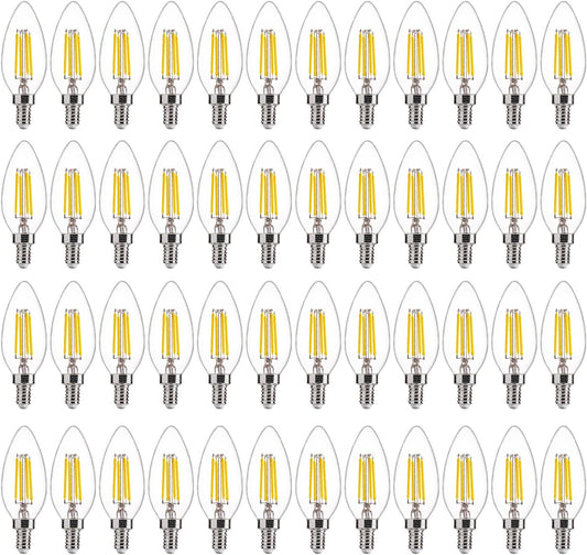 FLSNT 48 Pack Dimmable LED Candelabra Bulbs, 40W Equivalent LED Chandelier Light Bulbs, E12 Base, 5000K Daylight UL,CA65 Listed.