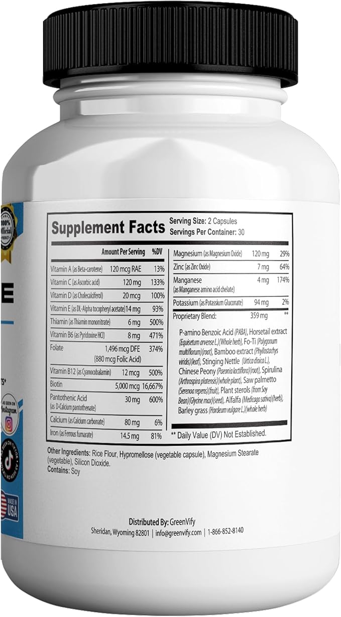 Derma Prime Plus Max Hair Skin Nail Supplement, 60 Capsules, with Biotin 5000mcg, Vitamins, Minerals, Herbal Blend (5)