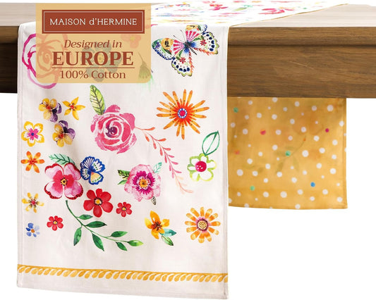 Maison d' Hermine Table runner 100% Cotton Double Layer Table Runners 72 inches long Decorative for Home Kitchen Dining Party Wedding Bridal Shower Spring Summer (Happy Florals - Sweety, 14.50" x 72")