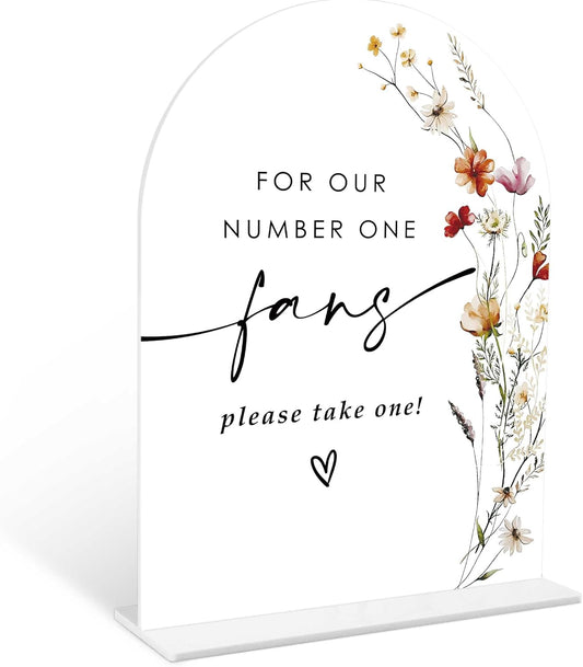 Boho Floral Wedding Fan Sign, 6 x 8 Inch White Arch Acrylic Wedding Sign with Holder, Wedding Sign for Ceremony and Reception, Wedding Decoration, Wedding Supplies - BX23