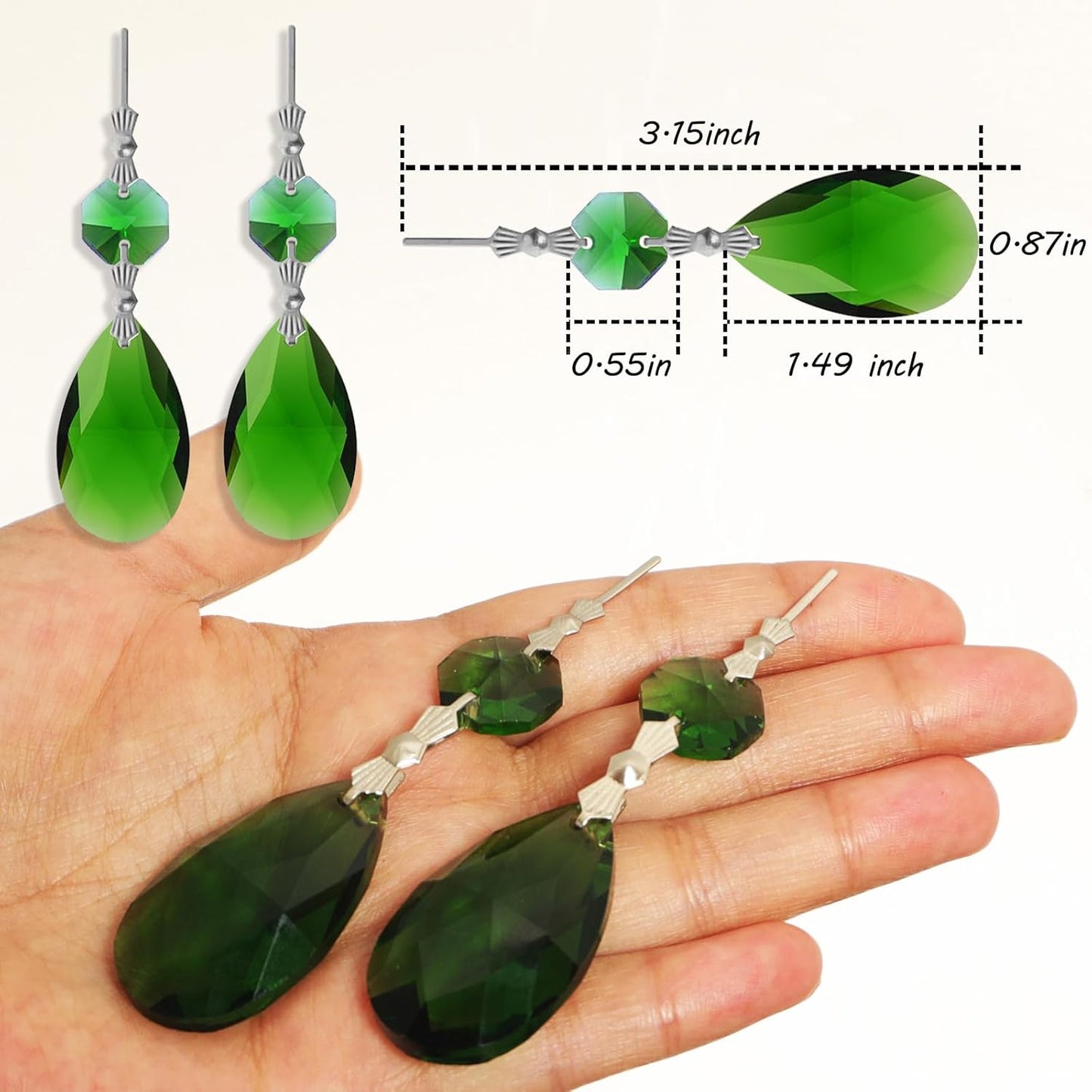 10pcs Crystal Prisms Chandelier Green Ornament Pendants Rainbow Maker 38mm Drop Prism Hanging Prisms for Wedding Party Chrismtmas Decoration DIY Jewelry