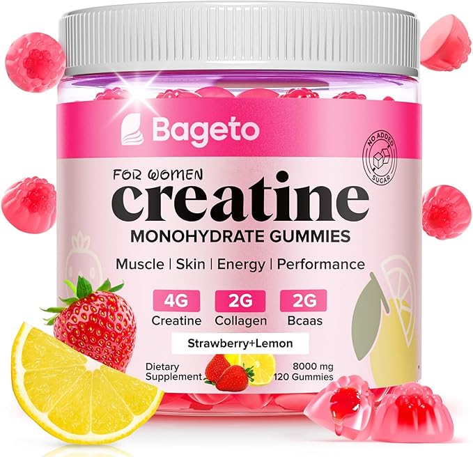 Creatine for Women, 120 Ct Sugar-Free Creatine Monohydrate Gummies with Collagen, BCAAs, Vitamin C & B12 for Muscles, Energy & Booty, Flavored Vegan Creatine Pre and Post Workout Supplements for Women