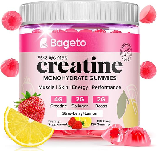 Creatine for Women, 120 Ct Sugar-Free Creatine Monohydrate Gummies with Collagen, BCAAs, Vitamin C & B12 for Muscles, Energy & Booty, Flavored Vegan Creatine Pre and Post Workout Supplements for Women
