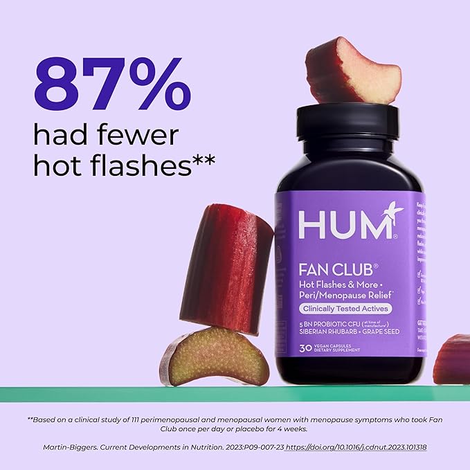 HUM Fan Club - Menopause Probiotic Supplement with Siberian Rhubarb for Women - May Provide Multi-Symptom Relief for Hot Flashes & Low Energy. Helps Hormonal Balance (30-Count)