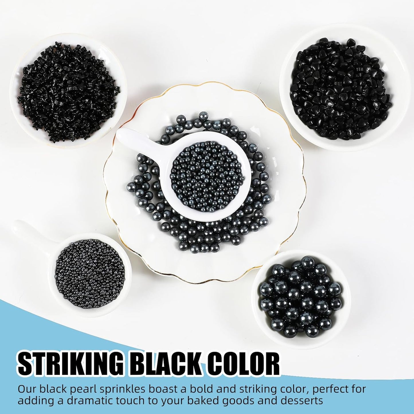 Kasvan Black Pearl Sprinkles, 6 Sizes Mix for Cake Decorating, 230g/8.1oz, Baking Cake Decorations, Ice Cream Toppings and Cookie Decorating, Wedding Party Chirstmas Supplies (Black)