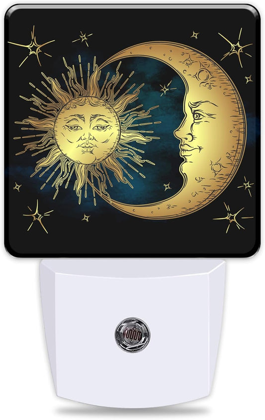 Celestial Moon Sun Night Light Plug into Wall with Dusk to Dawn Light Sensors Boho Chic Stars Night Light LED Lamp for Bedroom Hallway Home Wall Decor Nightlight for Girls Boys Men Women