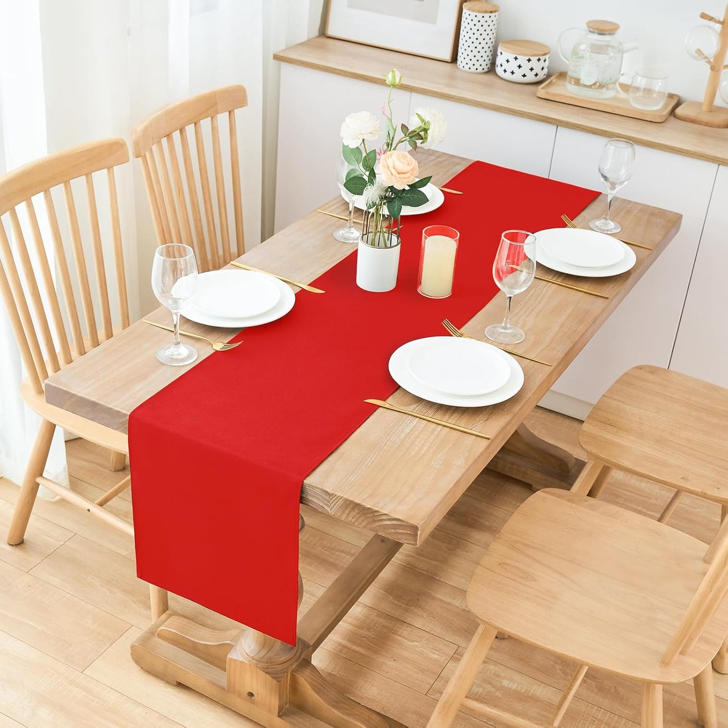 2 Pack Red Long Table Runner 12 x 108 Inch Solid Color Farmhouse Runners Coffee Table Dresser for Daily Party Home Decoration