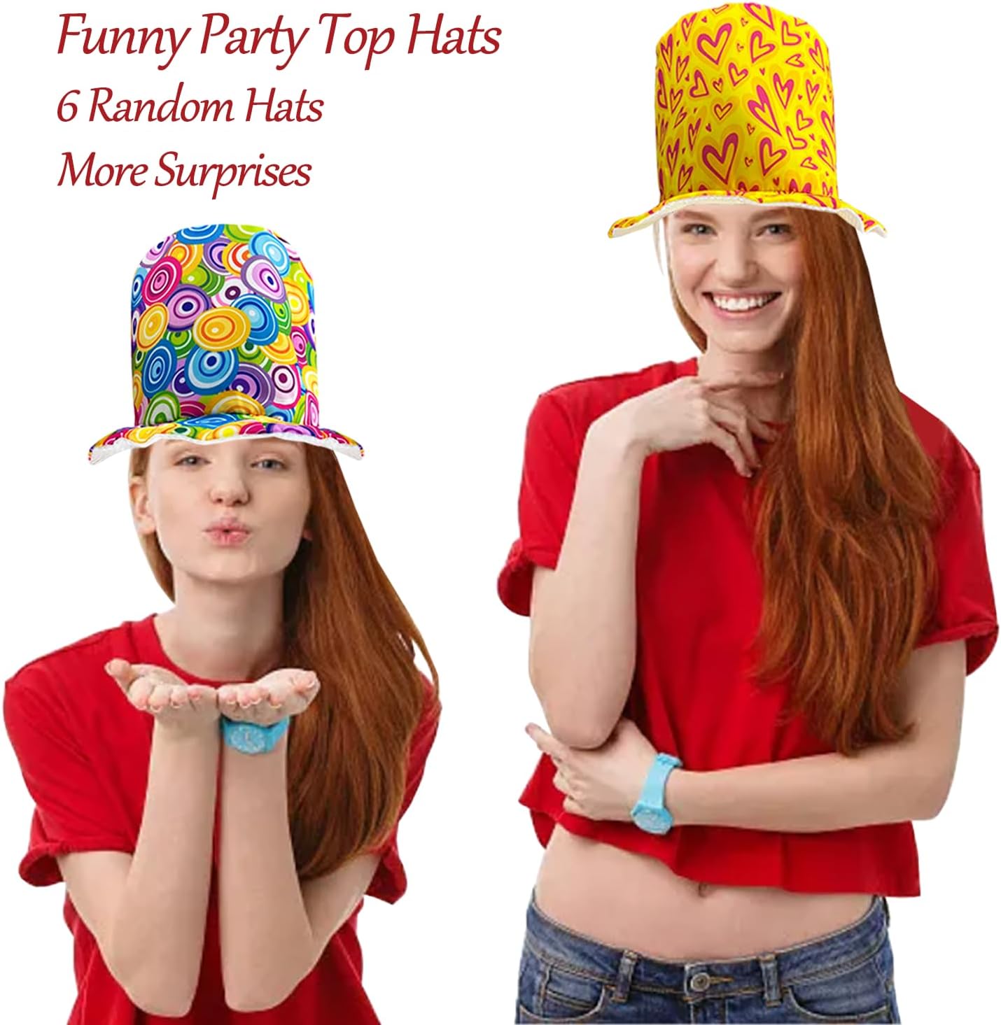 6 Assorted Pattern Funny Party Top Hats - Novelty Crazy Hats - Dress Up Costume Hats - Photo Booth Props for Adults Teen