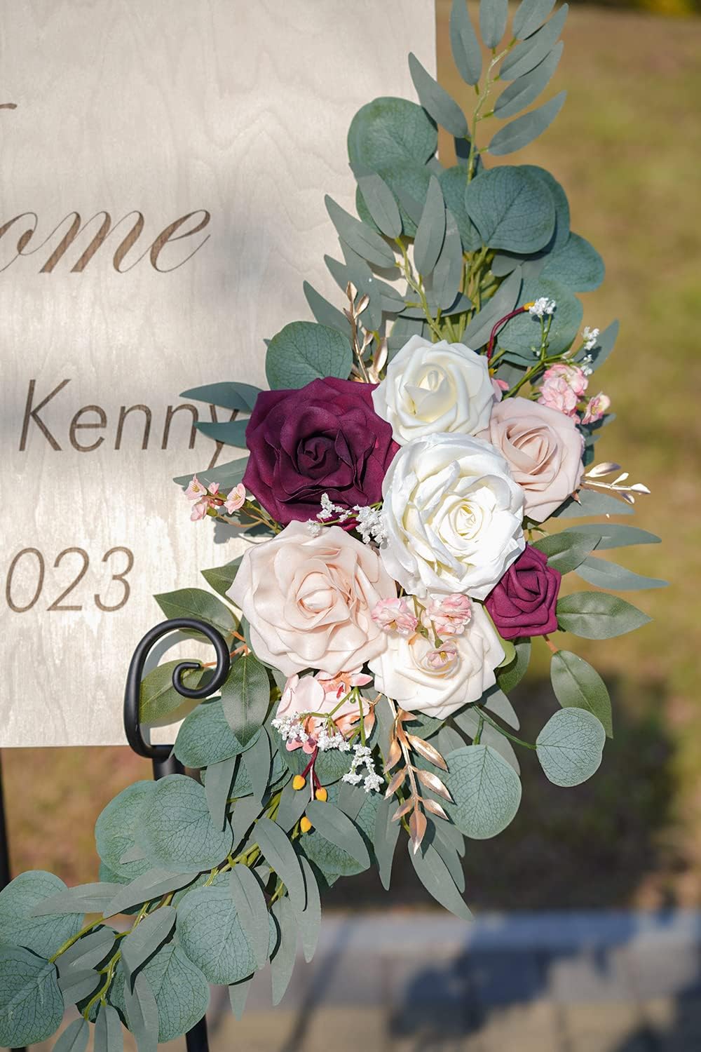 Ponatia Wedding Arch Flowers (Pack of 2), Artificial Burgundy & Nude & Ivory Wedding Flowers for Welcome Signs and Ceremony Reception