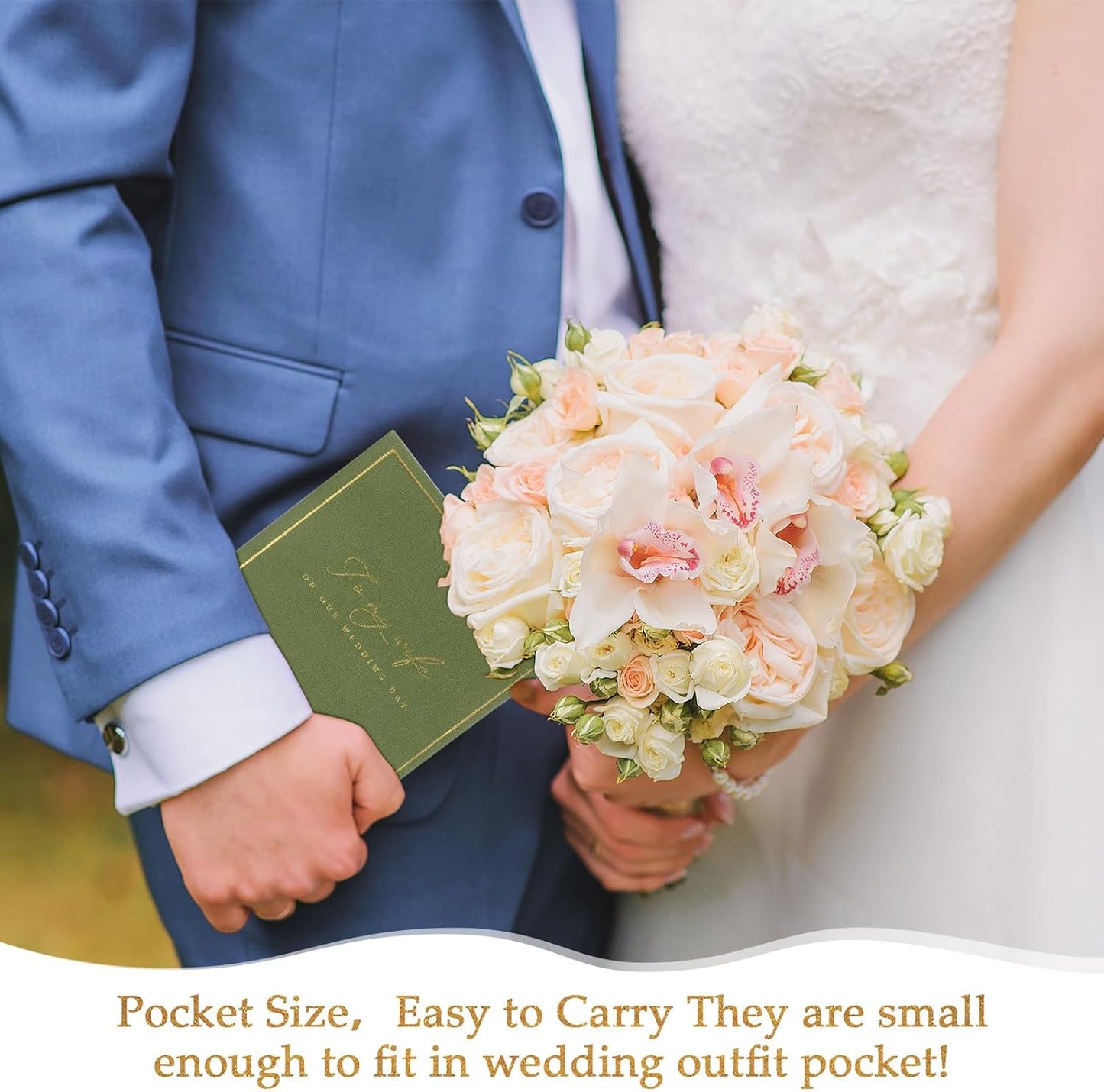 Engrowtic 2 Pcs Wedding Vow Books His and Her to Husband Wife Wedding Must Have Registry Ideas Gold Foil Lined Page Premium Engagement Gift for Guest Groom Newly Engaged Couple(Green-white)